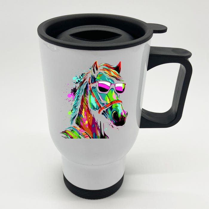 Funny Horse Wearing Sunglasses Abstract Art Front & Back Stainless Steel Travel Mug