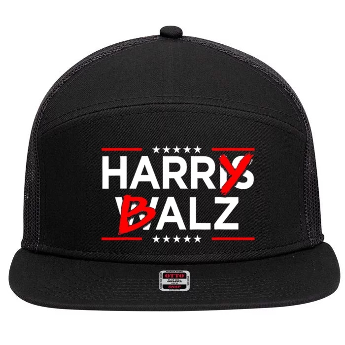 Funny Harris Walz 24 Harry Balz 2024 Meme Democratics Vote 7 Panel Mesh Trucker Snapback Hat