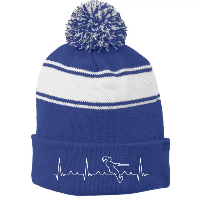 Funny Heartbeat Water Skiing Cool Gift Stripe Pom Pom Beanie