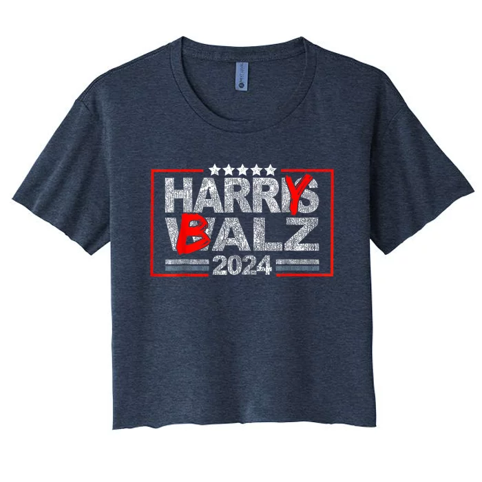 Funny Harris Walz 24 Harry Balz 2024 Meme Democratics Vote Women's Crop Top Tee