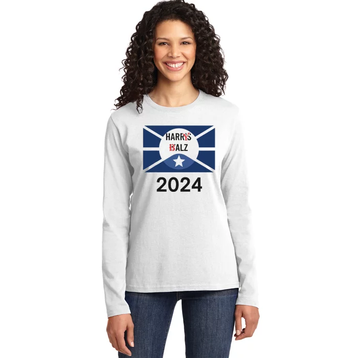 Funny Harris Walz 24 Harry Balz 2024 Meme Democratics Vote Ladies Long Sleeve Shirt