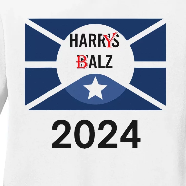 Funny Harris Walz 24 Harry Balz 2024 Meme Democratics Vote Ladies Long Sleeve Shirt