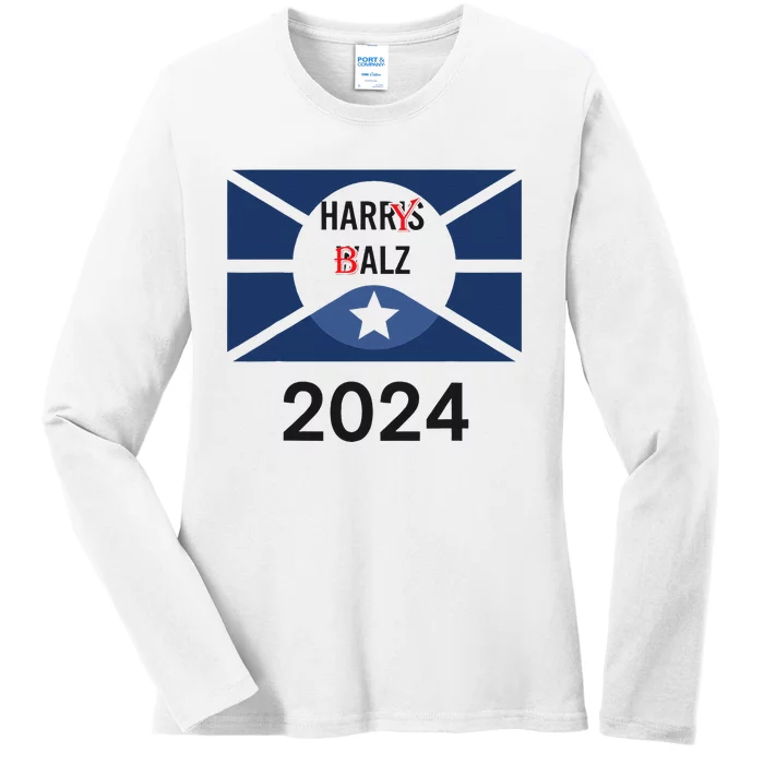 Funny Harris Walz 24 Harry Balz 2024 Meme Democratics Vote Ladies Long Sleeve Shirt