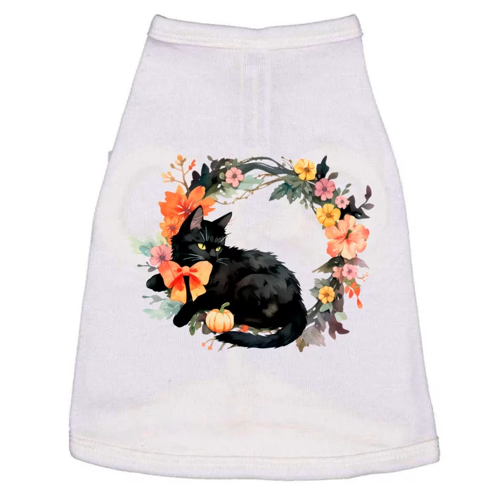 Floral Halloween Wreath Cute Black Cat Doggie Tank