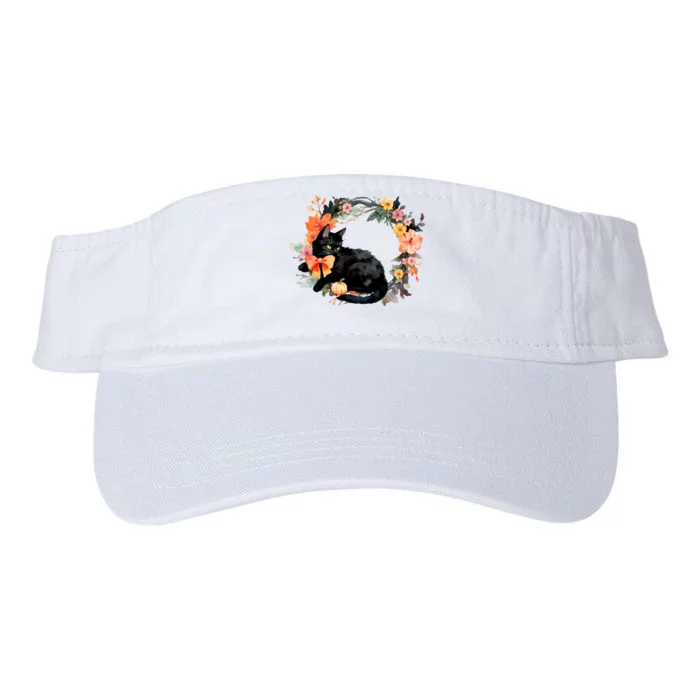 Floral Halloween Wreath Cute Black Cat Valucap Bio-Washed Visor