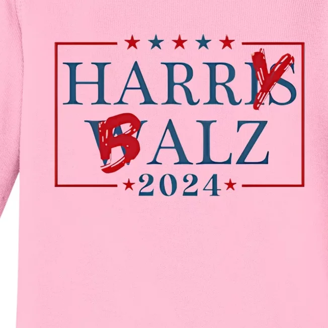 Funny Harris Walz 24 Harry Balz 2024 Meme Democratics Vote Baby Long Sleeve Bodysuit