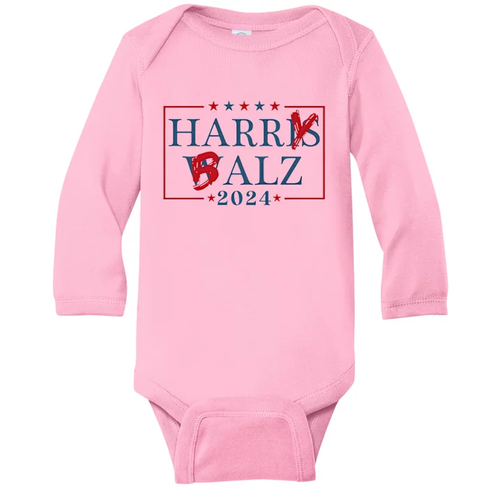 Funny Harris Walz 24 Harry Balz 2024 Meme Democratics Vote Baby Long Sleeve Bodysuit