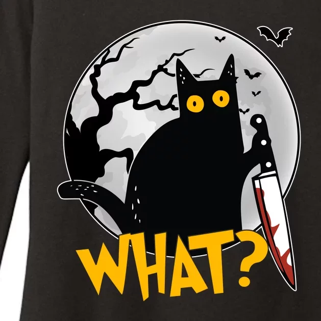 Funny Halloween What Killer Black Cat With Knife Womens CVC Long Sleeve Shirt