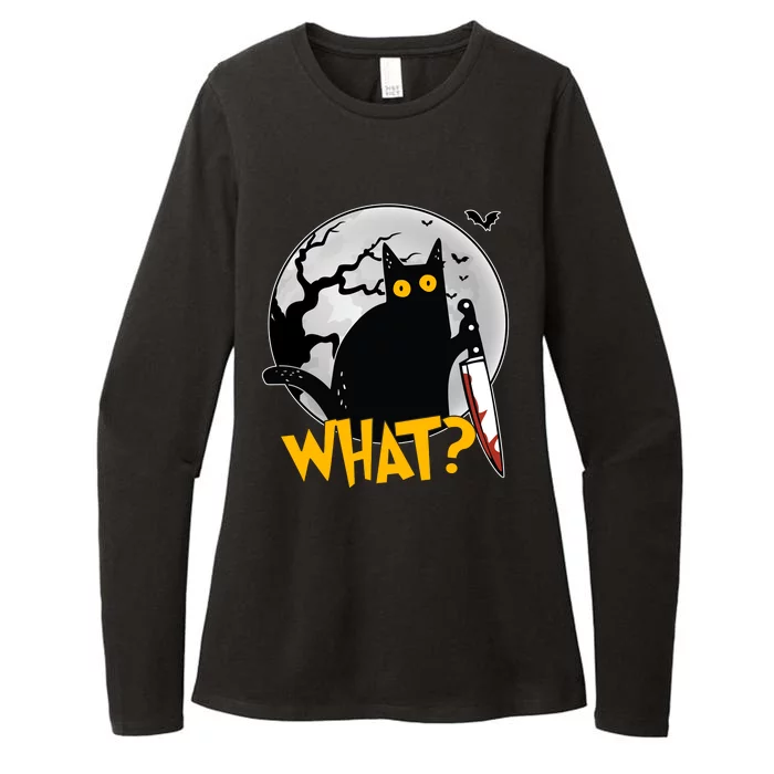 Funny Halloween What Killer Black Cat With Knife Womens CVC Long Sleeve Shirt