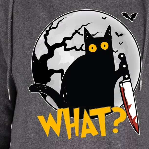 Funny Halloween What Killer Black Cat With Knife Womens Funnel Neck Pullover Hood