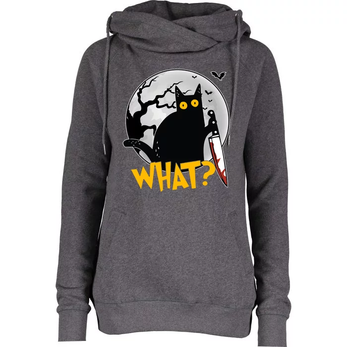 Funny Halloween What Killer Black Cat With Knife Womens Funnel Neck Pullover Hood