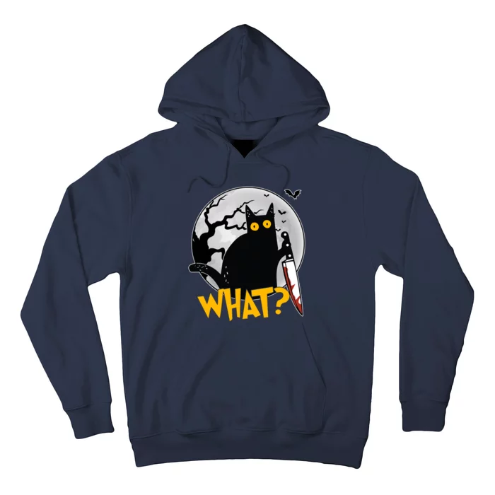 Funny Halloween What Killer Black Cat With Knife Hoodie