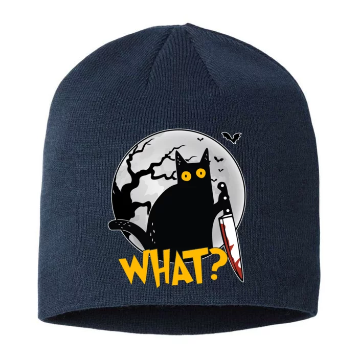 Funny Halloween What Killer Black Cat With Knife 8 1/2in Sustainable Knit Beanie