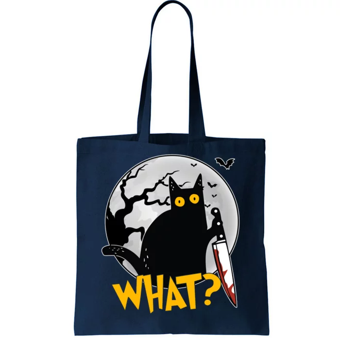 Funny Halloween What Killer Black Cat With Knife Tote Bag