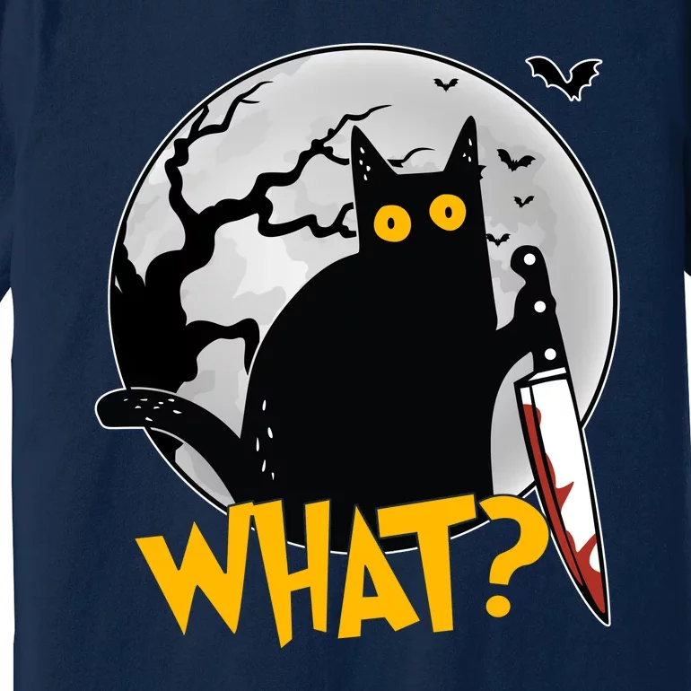 Funny Halloween What Killer Black Cat With Knife Premium T-Shirt