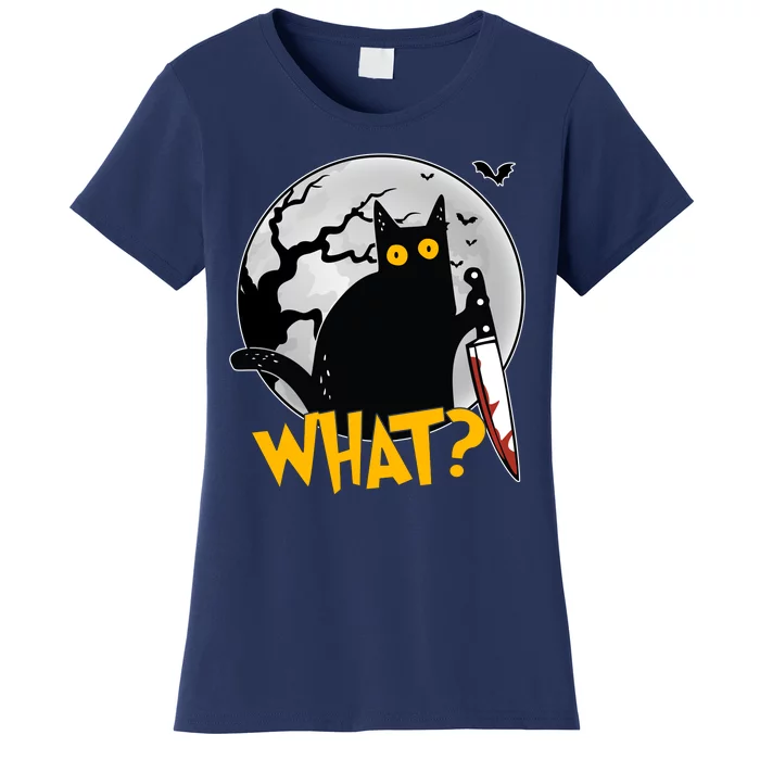 Funny Halloween What Killer Black Cat With Knife Women's T-Shirt