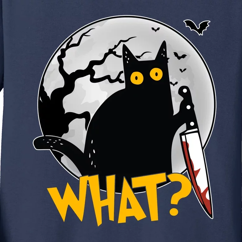 Funny Halloween What Killer Black Cat With Knife Kids Long Sleeve Shirt