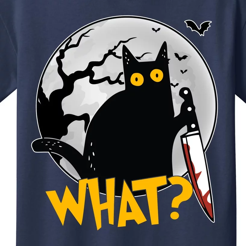 Funny Halloween What Killer Black Cat With Knife Kids T-Shirt