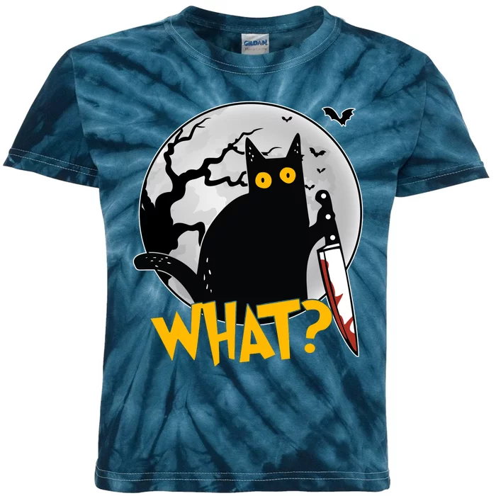 Funny Halloween What Killer Black Cat With Knife Kids Tie-Dye T-Shirt