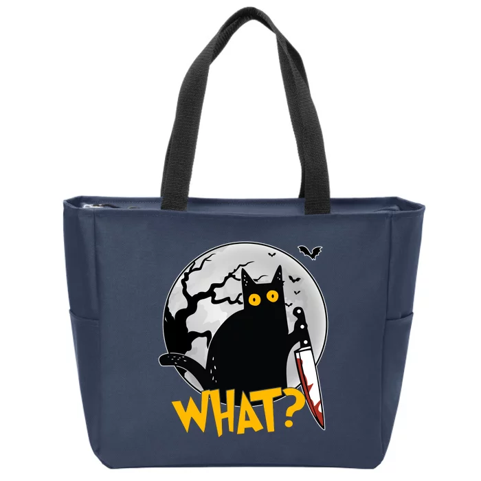 Funny Halloween What Killer Black Cat With Knife Zip Tote Bag