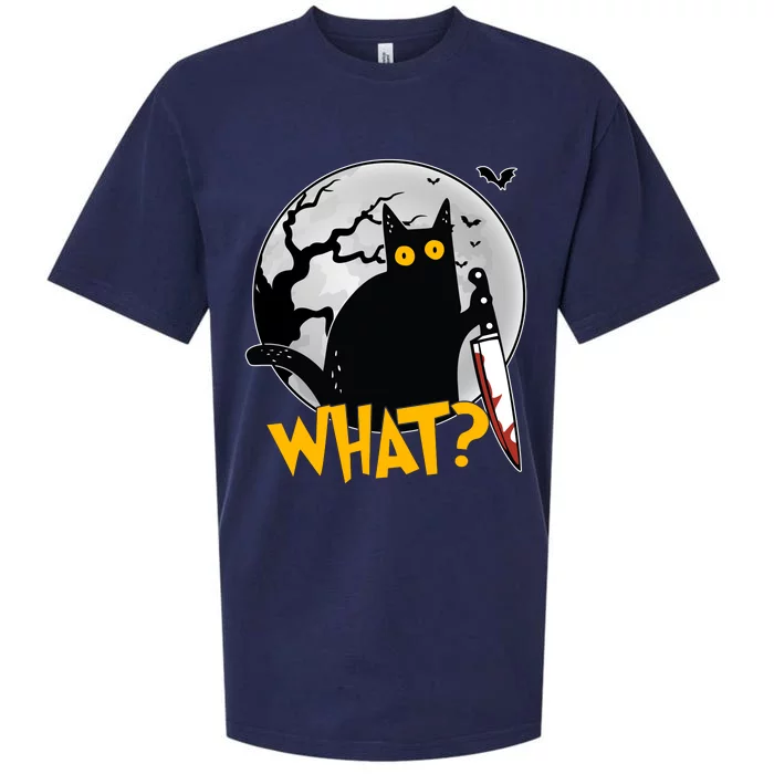 Funny Halloween What Killer Black Cat With Knife Sueded Cloud Jersey T-Shirt