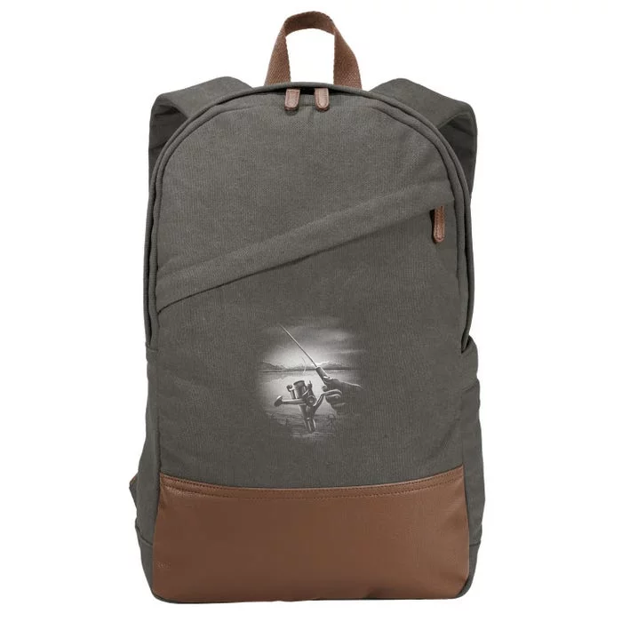 Fishing Hand With Reel Monochromatic Cotton Canvas Backpack