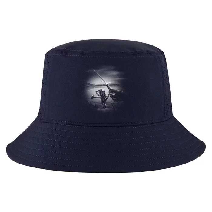 Fishing Hand With Reel Monochromatic Cool Comfort Performance Bucket Hat