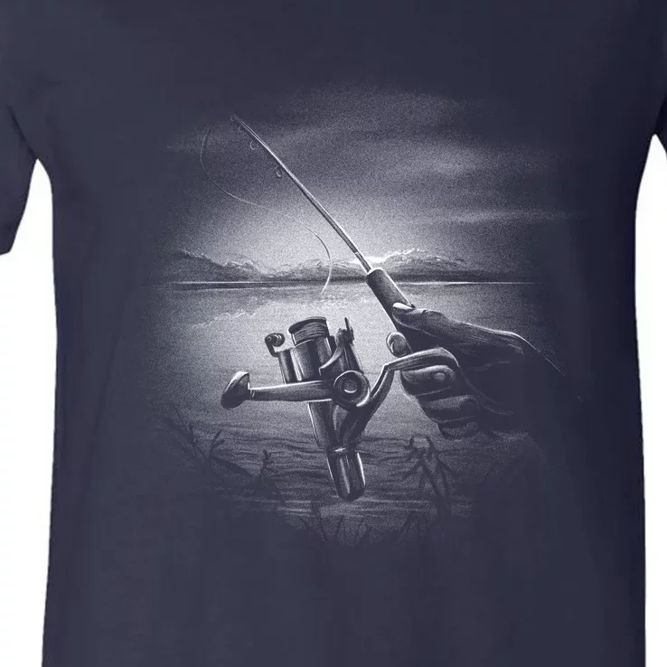 Fishing Hand With Reel Monochromatic V-Neck T-Shirt