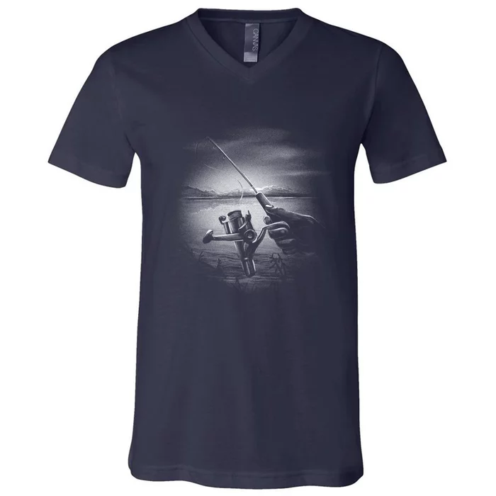 Fishing Hand With Reel Monochromatic V-Neck T-Shirt