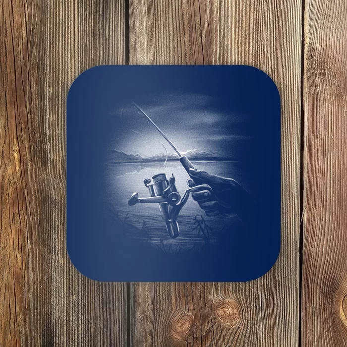 Fishing Hand With Reel Monochromatic Coaster