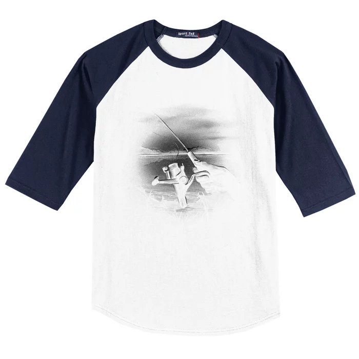 Fishing Hand With Reel Monochromatic Baseball Sleeve Shirt