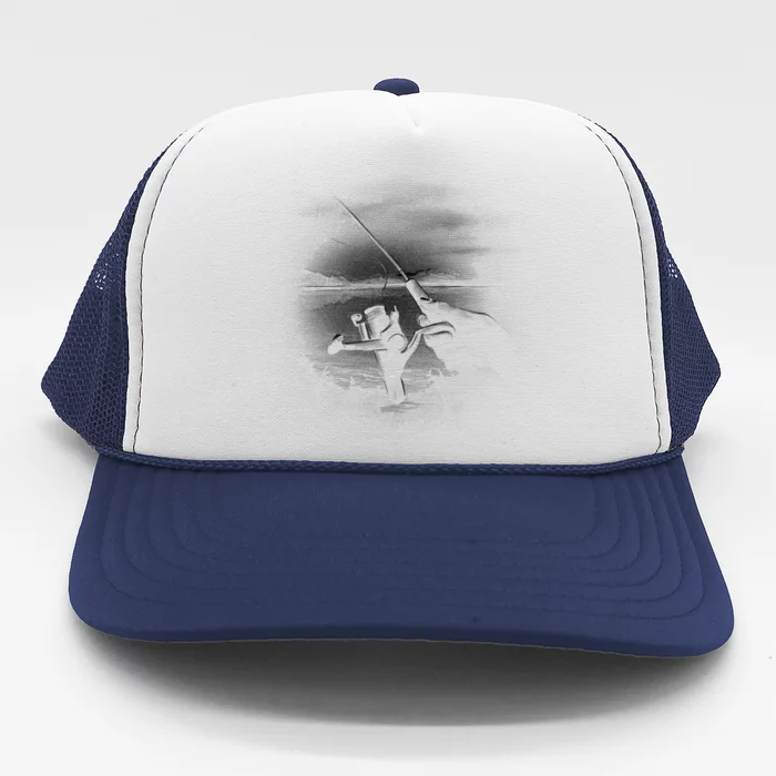 Fishing Hand With Reel Monochromatic Trucker Hat