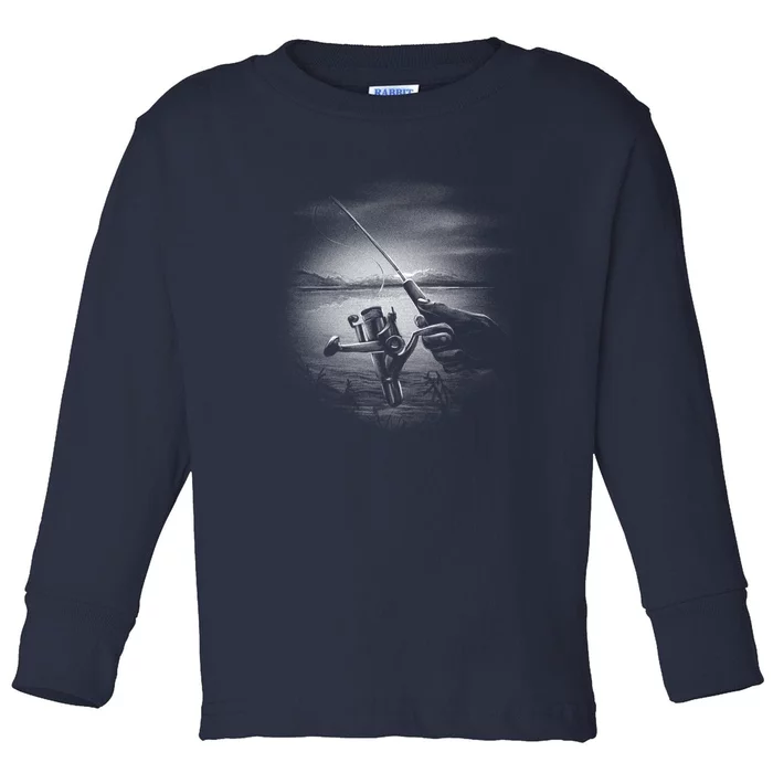 Fishing Hand With Reel Monochromatic Toddler Long Sleeve Shirt