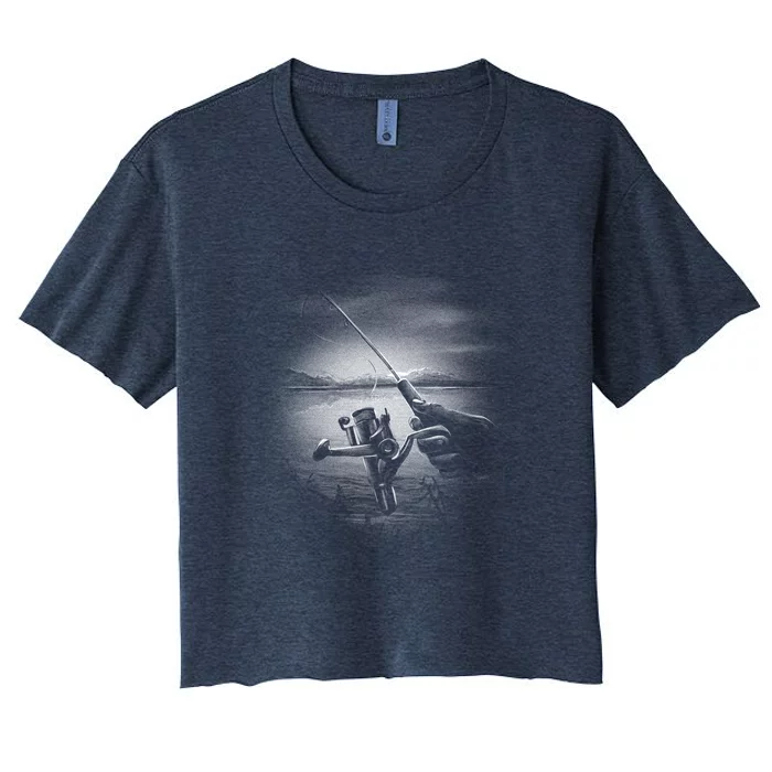 Fishing Hand With Reel Monochromatic Women's Crop Top Tee