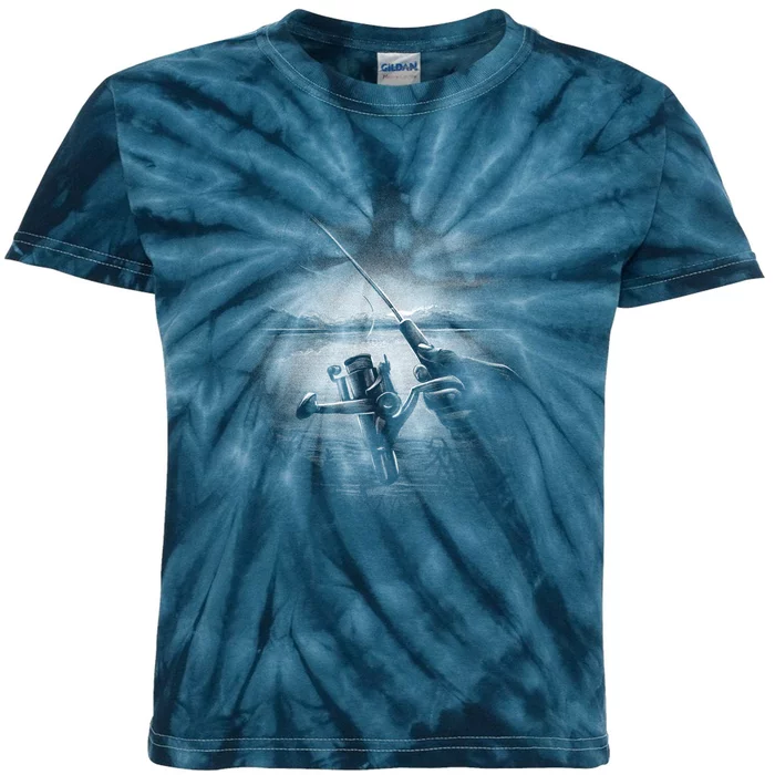 Fishing Hand With Reel Monochromatic Kids Tie-Dye T-Shirt