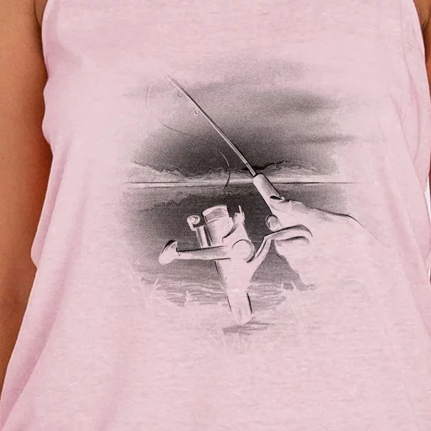 Fishing Hand With Reel Monochromatic Women's Knotted Racerback Tank