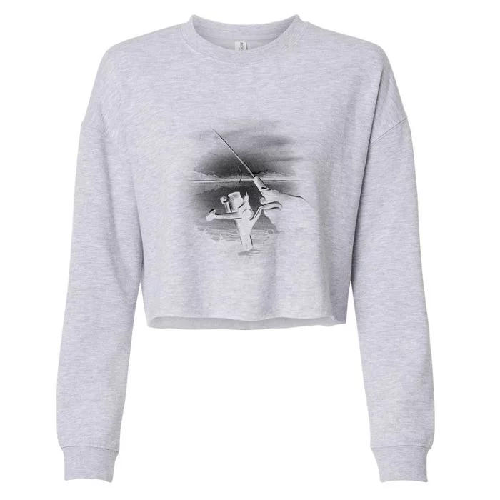 Fishing Hand With Reel Monochromatic Cropped Pullover Crew