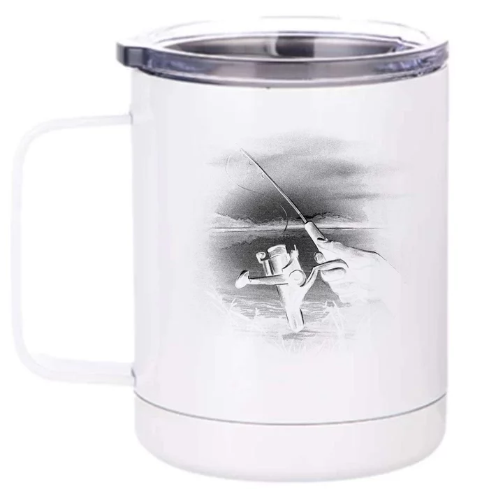 Fishing Hand With Reel Monochromatic Front & Back 12oz Stainless Steel Tumbler Cup