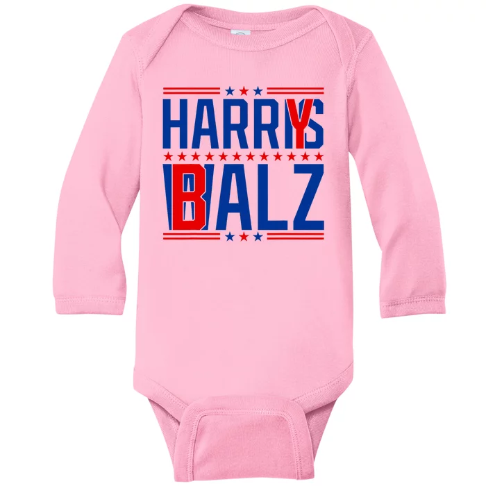 Funny Harris Walz 24 Harry Balz 2024 Meme Democratics Vote Baby Long Sleeve Bodysuit