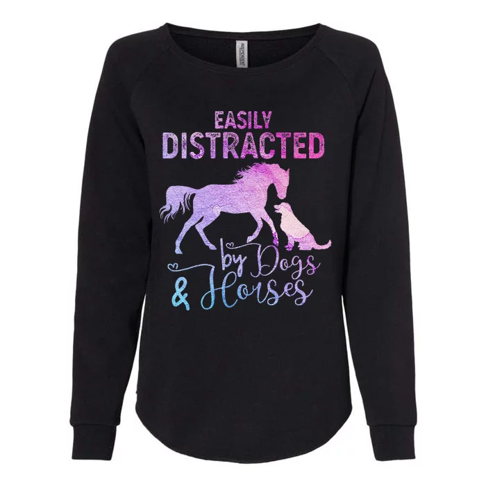 Funny Horse Women Easily Distracted By Dogs & Horses Womens California Wash Sweatshirt