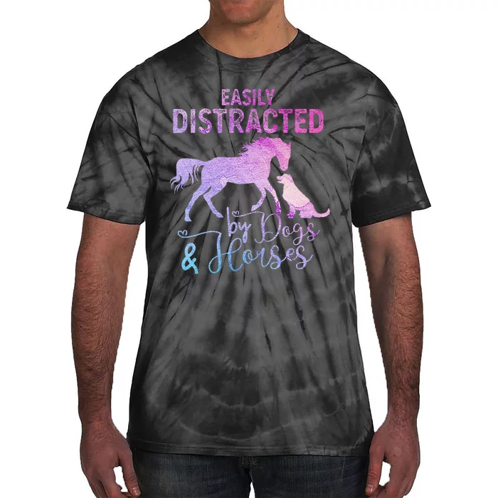 Funny Horse Women Easily Distracted By Dogs & Horses Tie-Dye T-Shirt