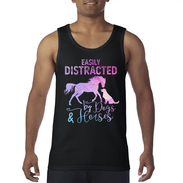 Funny Horse Women Easily Distracted By Dogs & Horses Tank Top