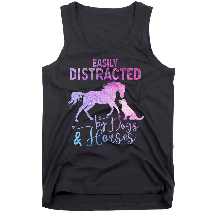 Funny Horse Women Easily Distracted By Dogs & Horses Tank Top