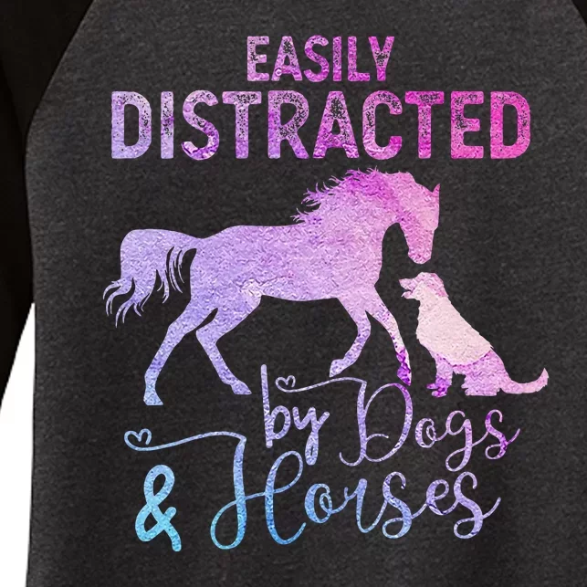 Funny Horse Women Easily Distracted By Dogs & Horses Women's Tri-Blend 3/4-Sleeve Raglan Shirt