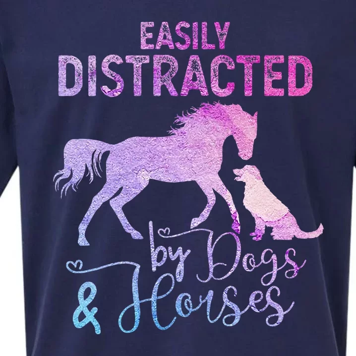 Funny Horse Women Easily Distracted By Dogs & Horses Sueded Cloud Jersey T-Shirt