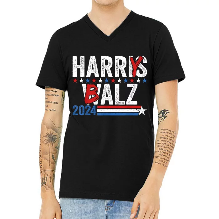 Funny Harris Walz 24 Harry Balz 2024 Meme Democratics Vote V-Neck T-Shirt