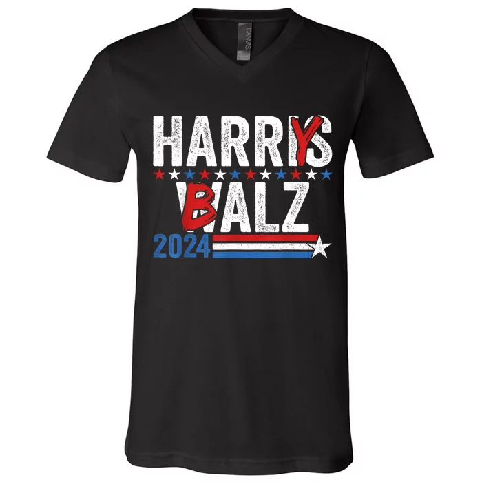 Funny Harris Walz 24 Harry Balz 2024 Meme Democratics Vote V-Neck T-Shirt