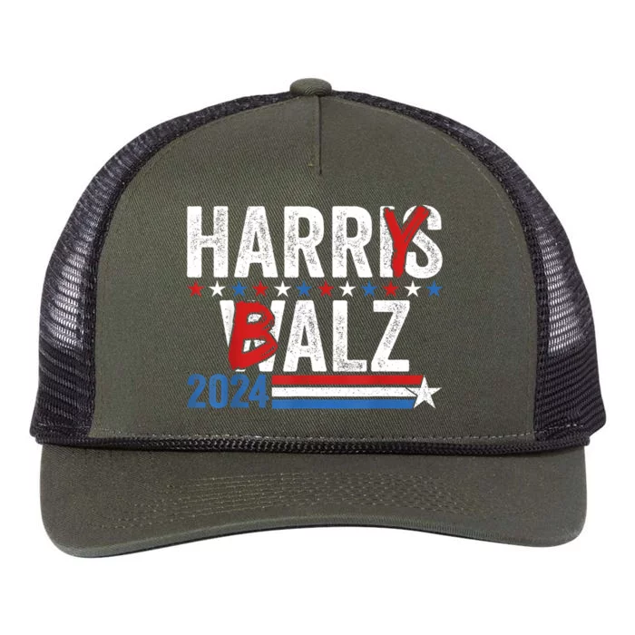 Funny Harris Walz 24 Harry Balz 2024 Meme Democratics Vote Retro Rope Trucker Hat Cap