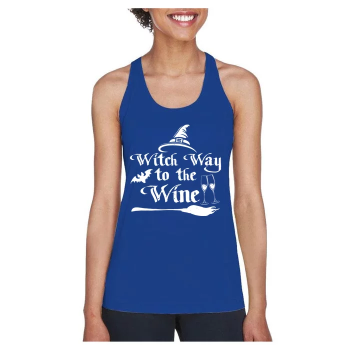 Funny Halloween Witch Way To The Wine Gift Women's Racerback Tank