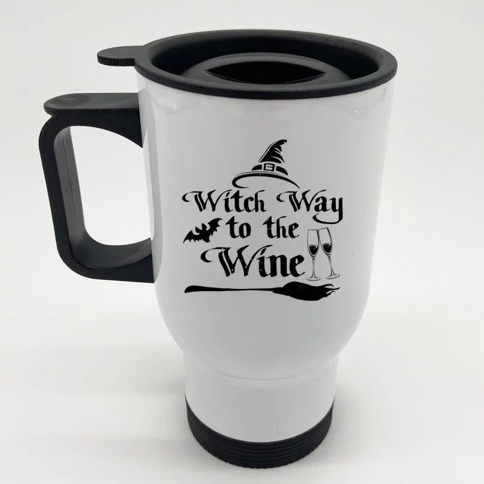 Funny Halloween Witch Way To The Wine Gift Front & Back Stainless Steel Travel Mug